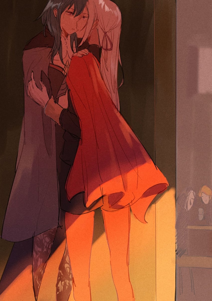 female byleth, edelgard von hresvelg, and hubert von vestra (fire emblem and 1 more) drawn by chocolate_(jitong)