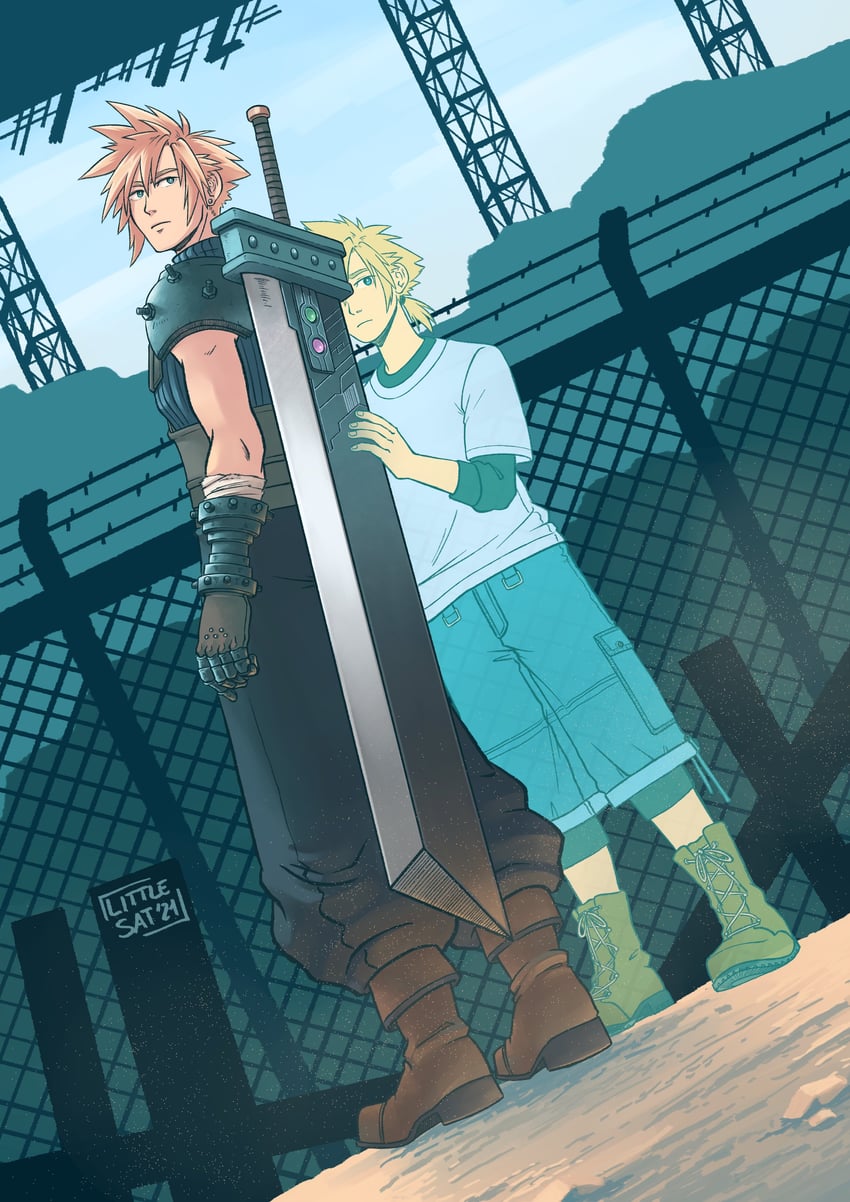 cloud strife (final fantasy and 2 more) drawn by littlesat
