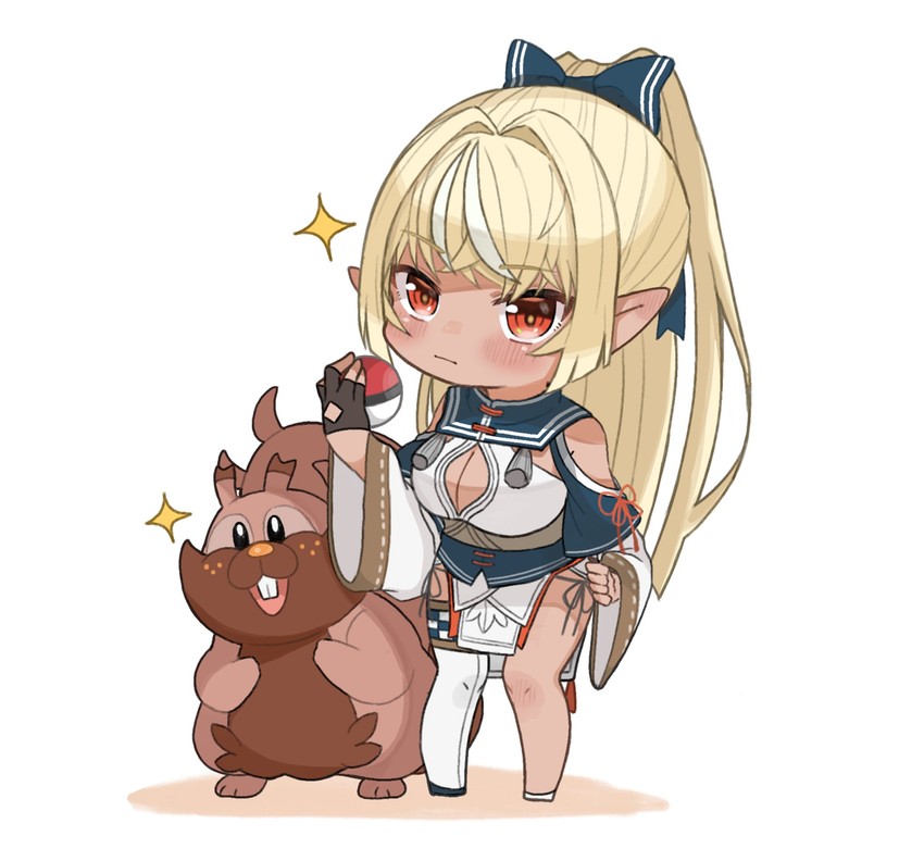 shiranui flare and greedent (pokemon and 2 more) drawn by moonbell