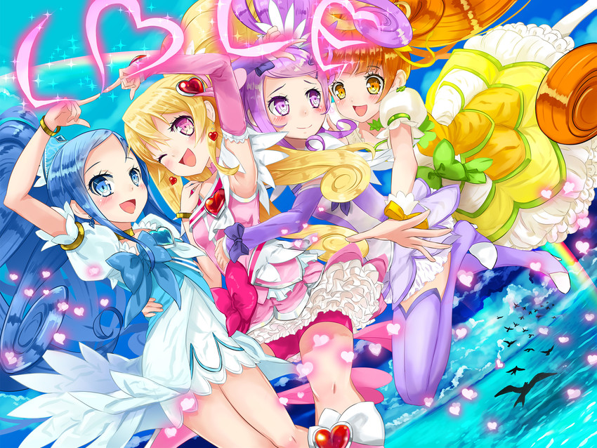 hishikawa rikka, aida mana, kenzaki makoto, yotsuba alice, cure heart, and 3 more (precure and 1 more) drawn by kanipanda