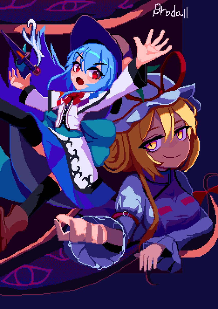 yakumo yukari and hinanawi tenshi (touhou) drawn by brodall_pixel