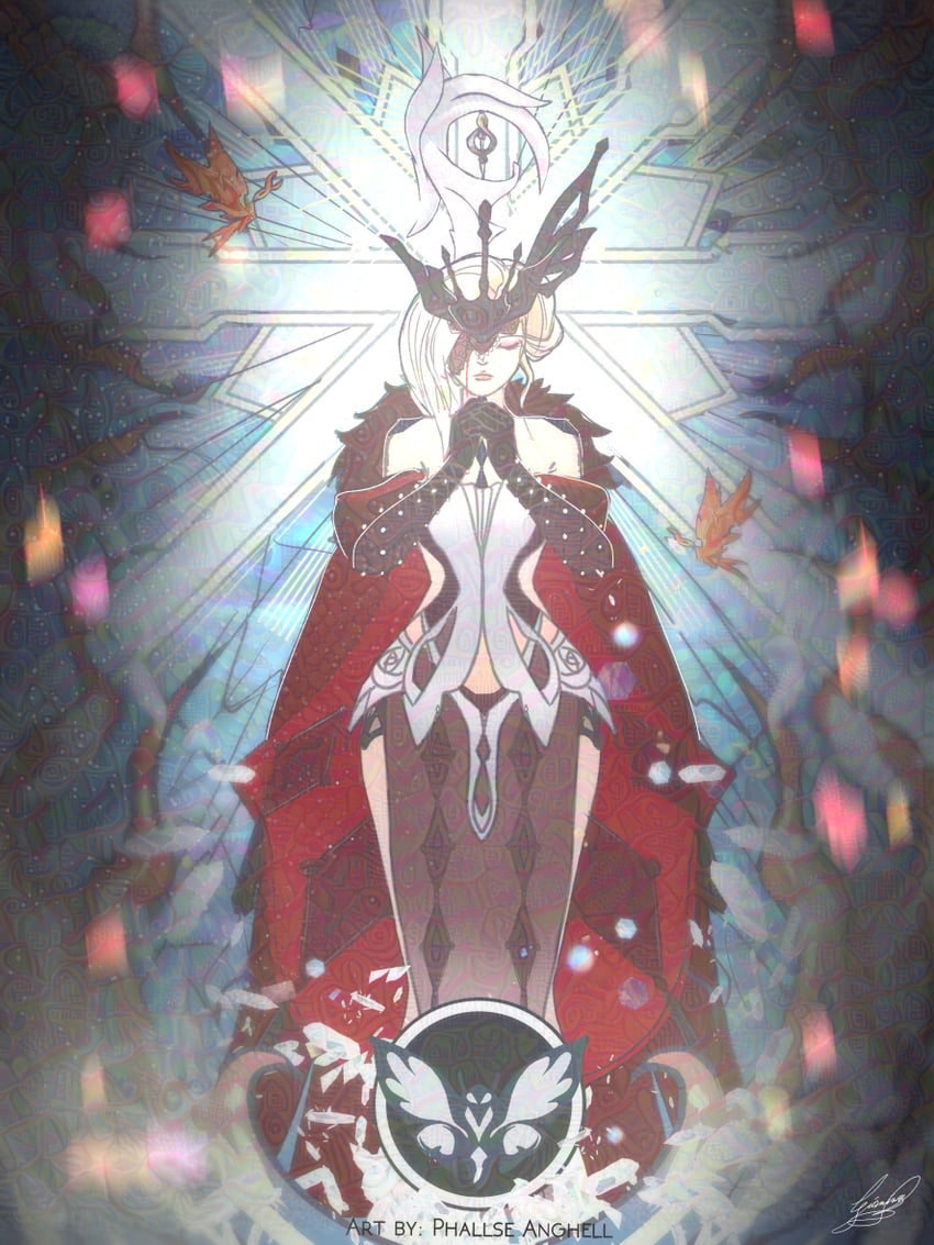 signora and crimson lotus moth (genshin impact) drawn by phallse_anghell