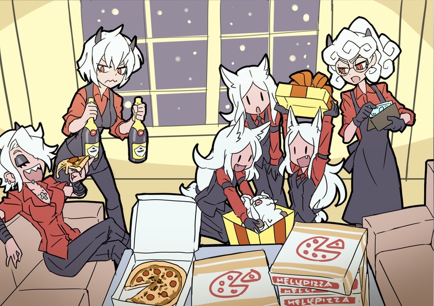 lucifer, cerberus, malina, zdrada, and pandemonica (helltaker) drawn by kyo-hei_(kyouhei)