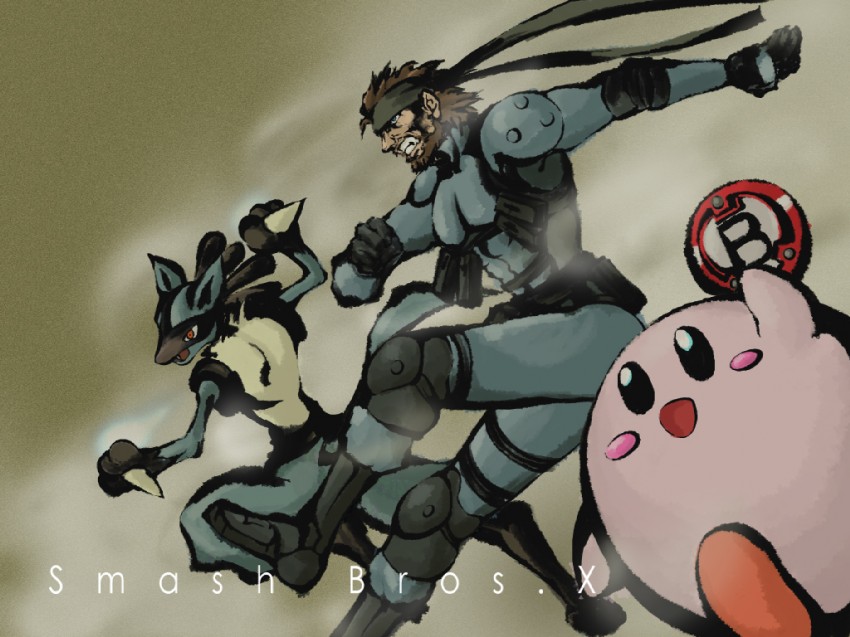 kirby, lucario, and solid snake (pokemon and 5 more) drawn by ray_k