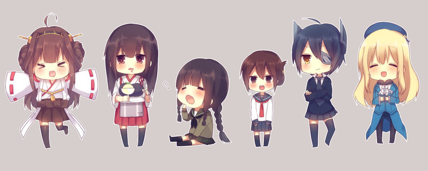 kongou, inazuma, akagi, tenryuu, atago, and 1 more (kantai collection) drawn by furumachi_chitarou