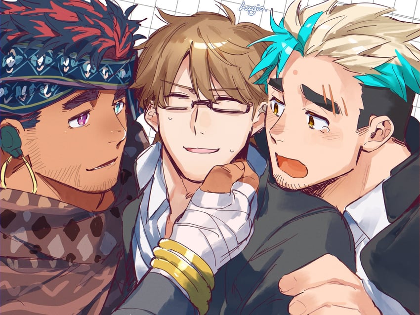 protagonist 4, sanzo, and bohemio (tokyo afterschool summoners) drawn by hagiography