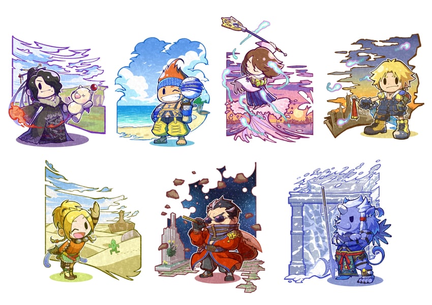 moogle, yuna, tidus, rikku, sabotender, and 4 more (final fantasy and 1 more) drawn by 04sora40