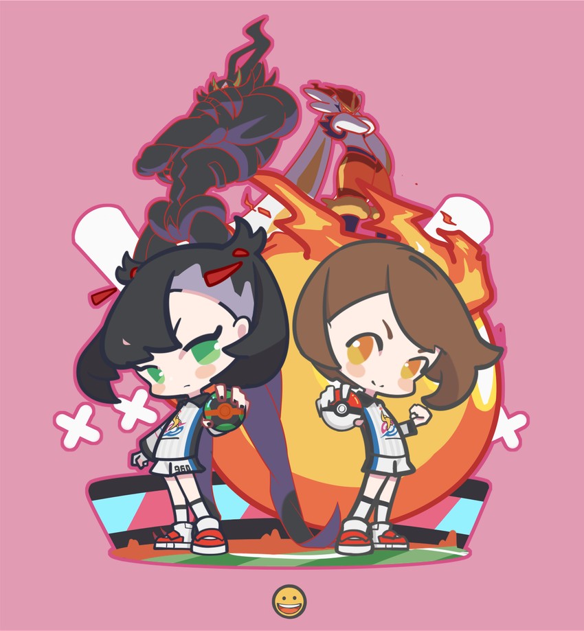 marnie, gloria, cinderace, grimmsnarl, gigantamax cinderace, and 1 more (pokemon and 1 more) drawn by kii_(kiiui)