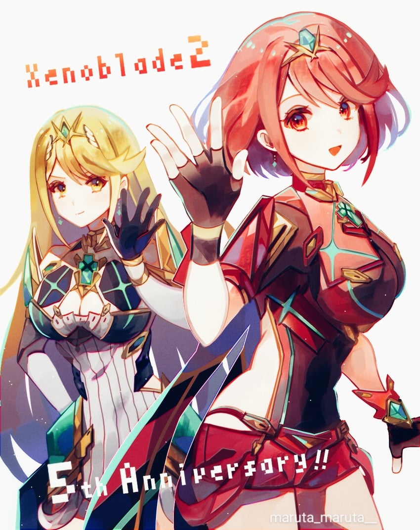pyra and mythra (xenoblade chronicles and 1 more) drawn by maruta_maruta