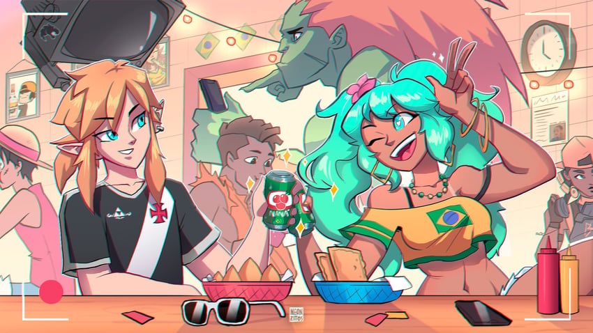 hatsune miku, link, monkey d. luffy, brazilian miku, blanka, and 1 more (vocaloid and 4 more) drawn by neon_(neonzitos)