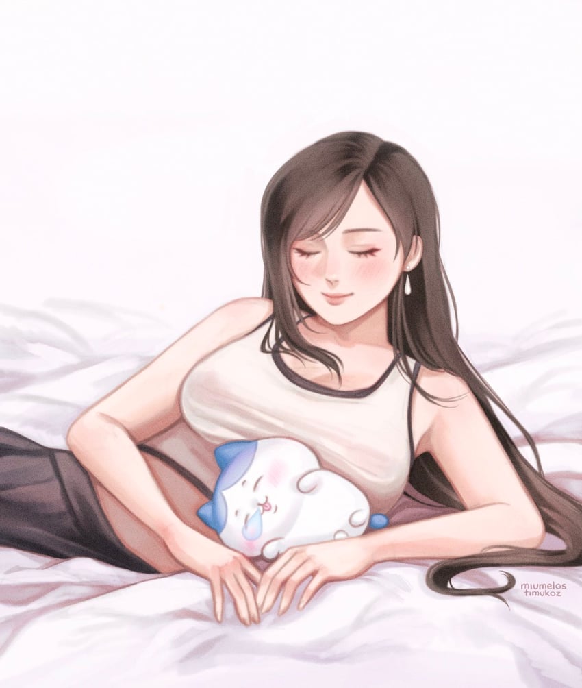 tifa lockhart and hachiware (final fantasy and 3 more) drawn by hanaflans