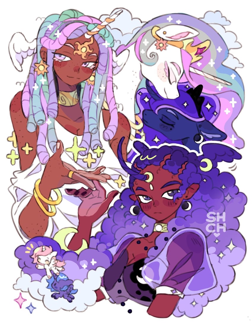 princess luna and princess celestia (my little pony and 1 more) drawn by sharpycharot