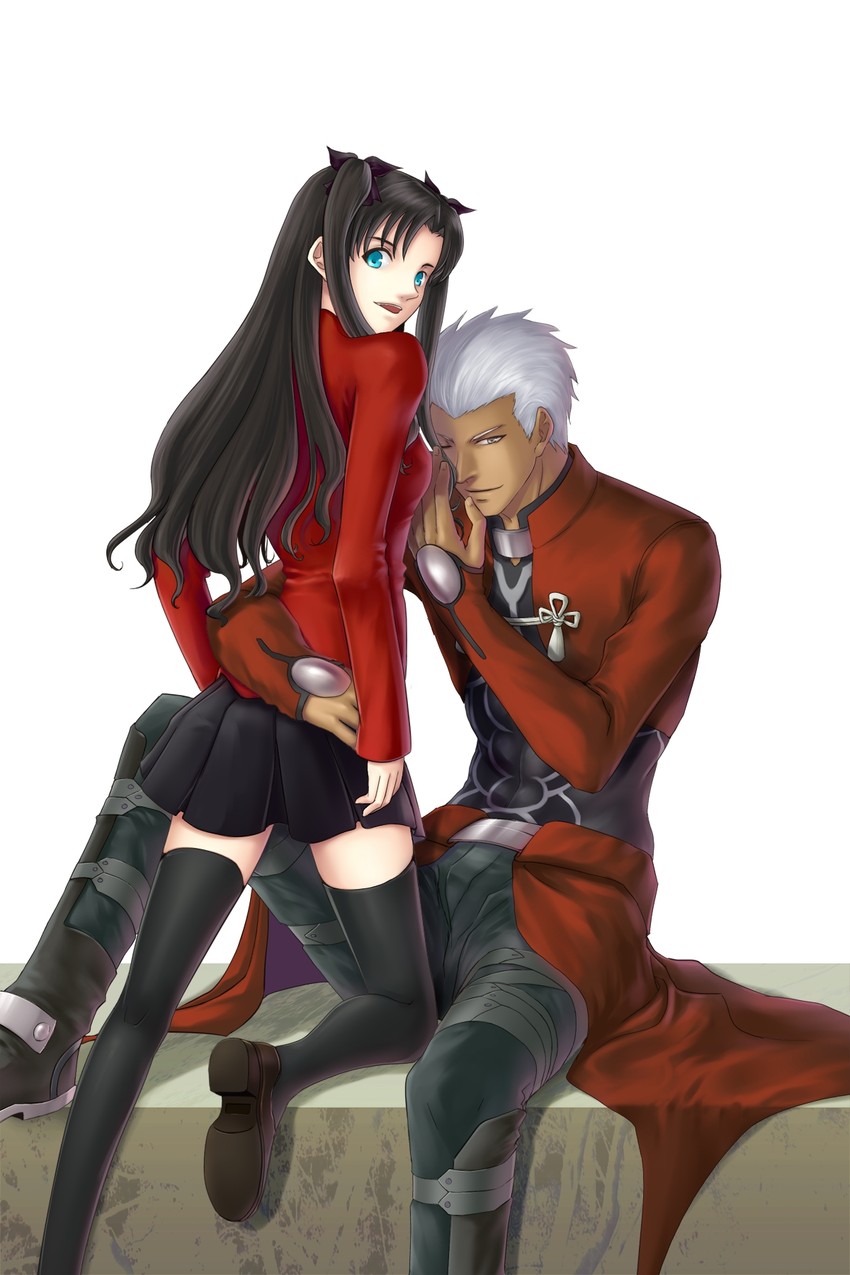 tohsaka rin and archer (fate and 1 more) drawn by haneki