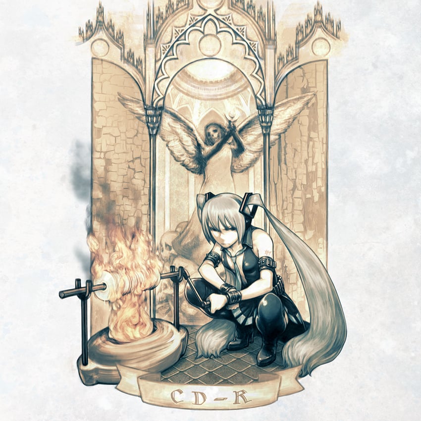hatsune miku and hagane miku (vocaloid) drawn by hanji_(hansi)