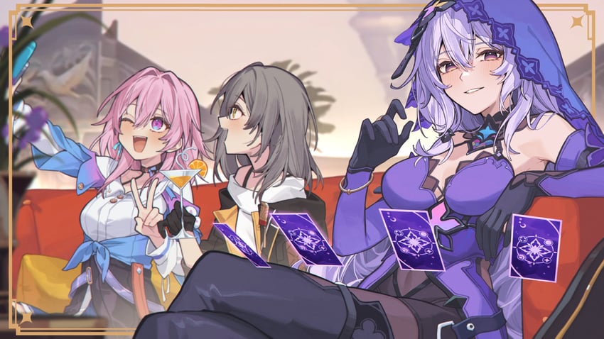 trailblazer, stelle, march 7th, and black swan (honkai and 1 more) drawn by tsukino_(nakajimaseiki)