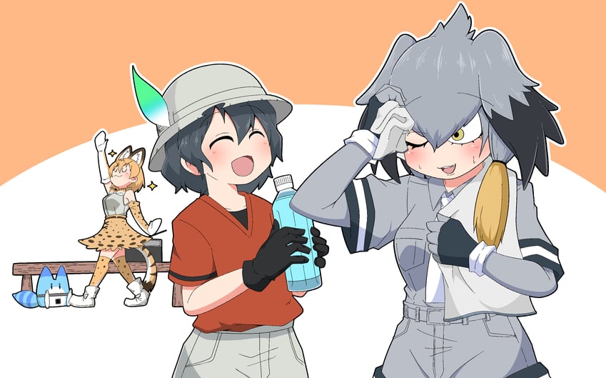 serval, kaban, shoebill, and lucky beast (kemono friends) drawn by hachikuji_kenuta