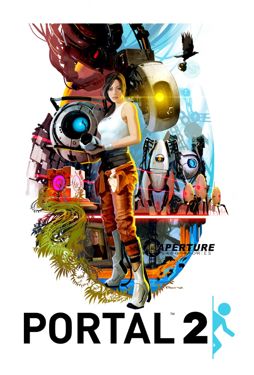 glados, chell, aperture science weighted companion cube, sentry turret, wheatley, and 3 more (portal and 2 more) drawn by tristan_reidford