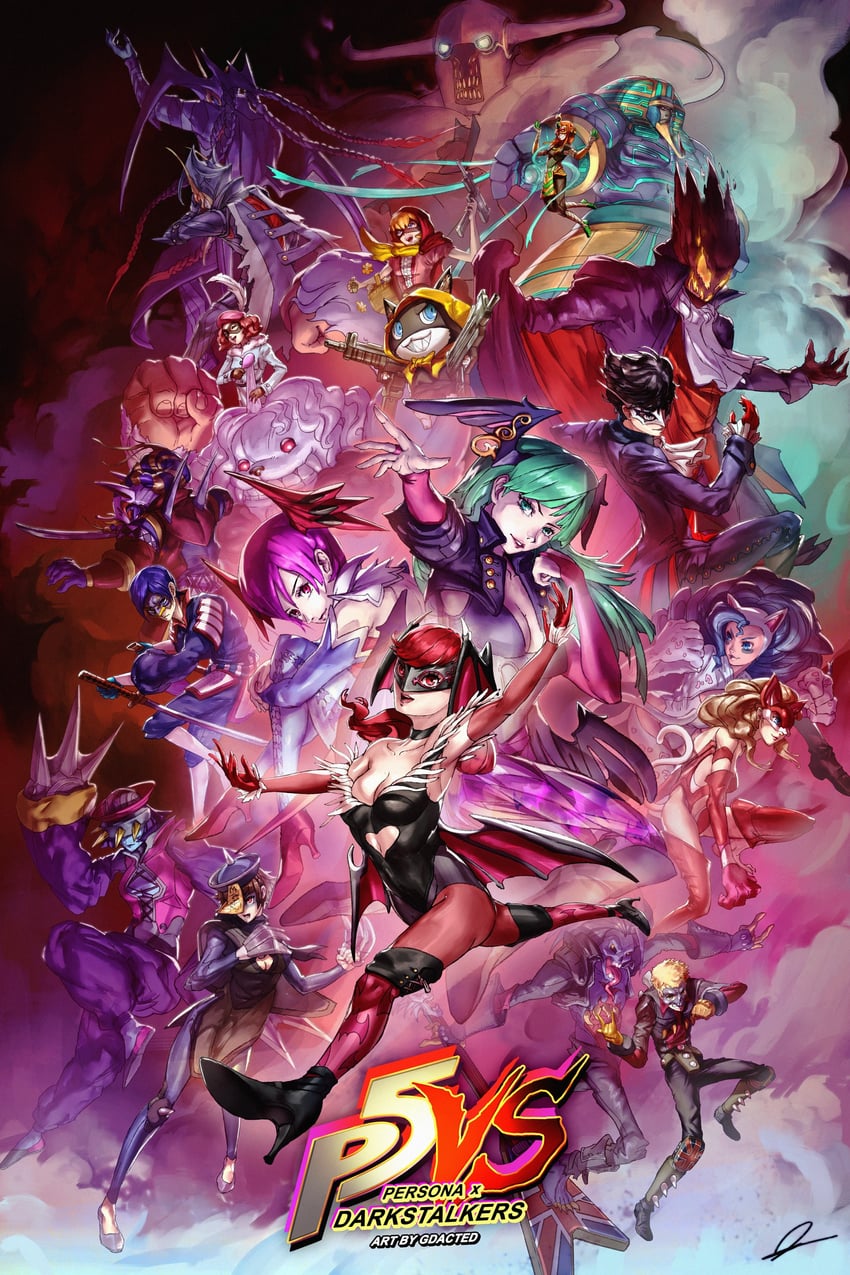 morrigan aensland, amamiya ren, lilith, takamaki anne, sakura futaba, and 20 more (persona and 3 more) drawn by gdacted