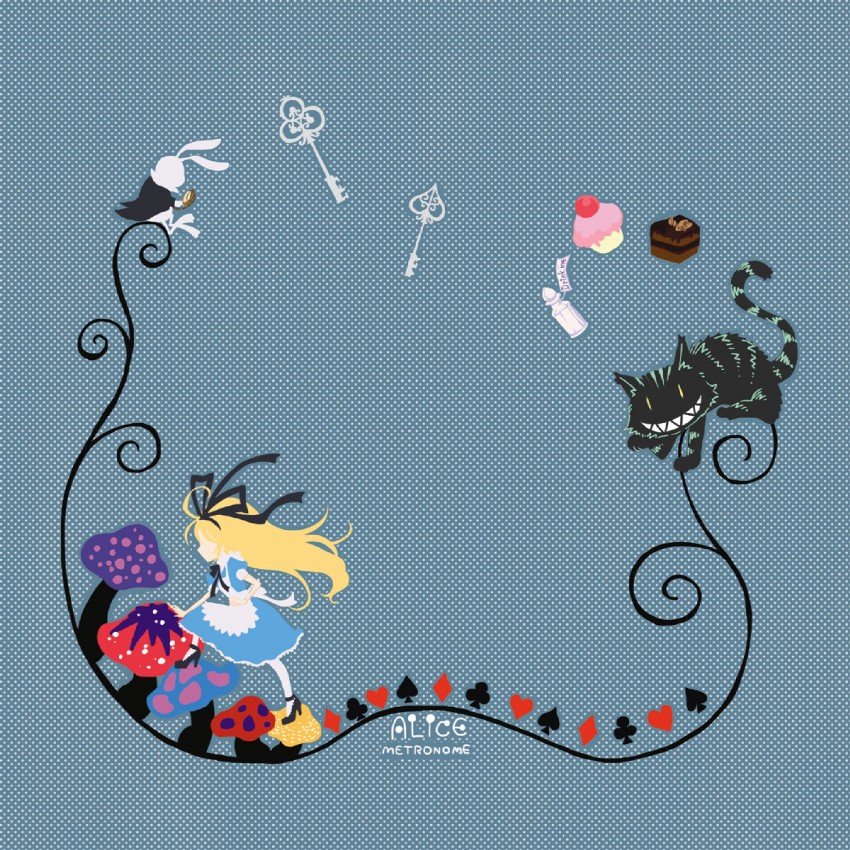 alice, white rabbit, and cheshire cat (alice's adventures in wonderland) drawn by sakurai_haruto