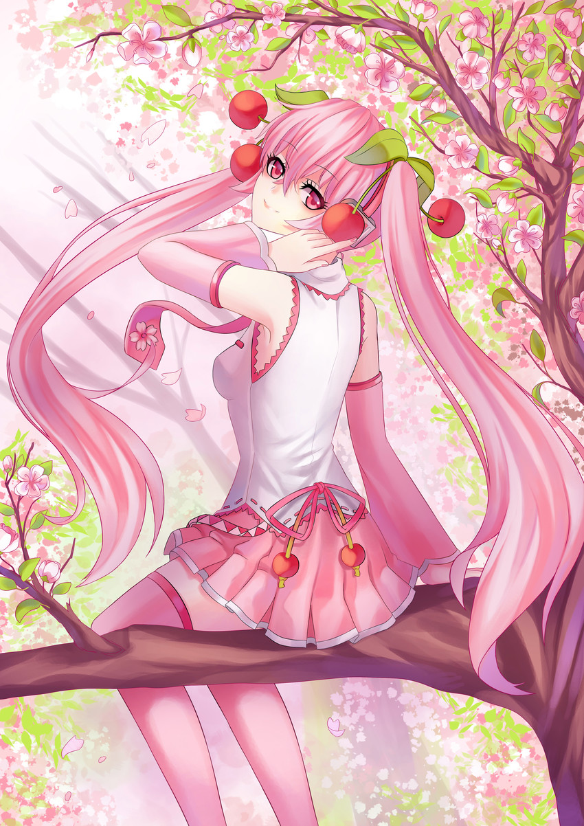 hatsune miku and sakura miku (vocaloid) drawn by yoneyu