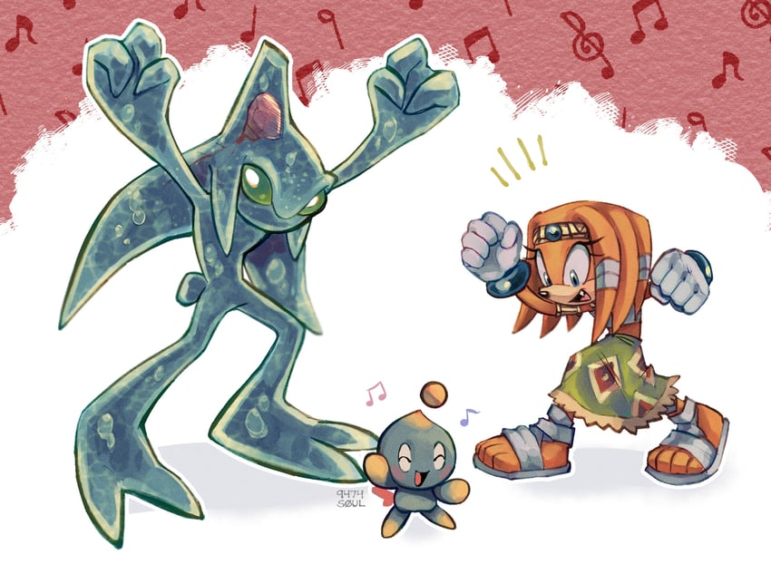 neutral chao, tikal the echidna, chaos, and chaos 0 (sonic and 1 more) drawn by 9474s0ul