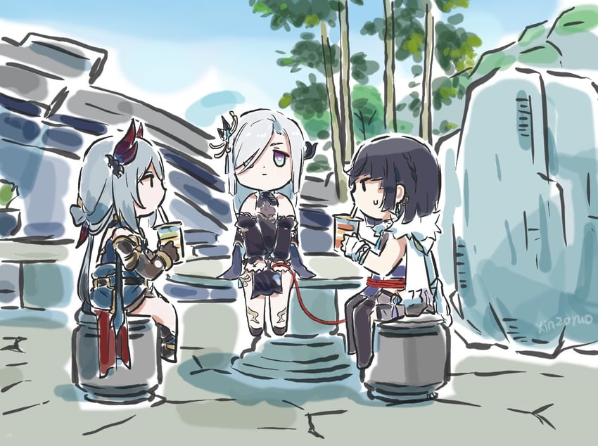 yelan, shenhe, and hanya (genshin impact and 3 more) drawn by xinzoruo