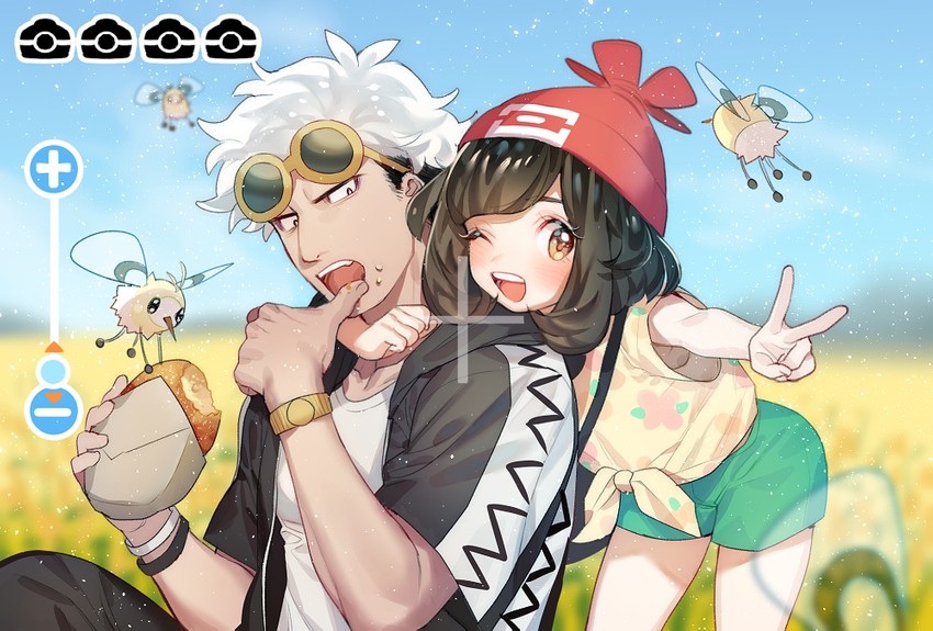 selene, guzma, and cutiefly (pokemon and 1 more) drawn by zuizi