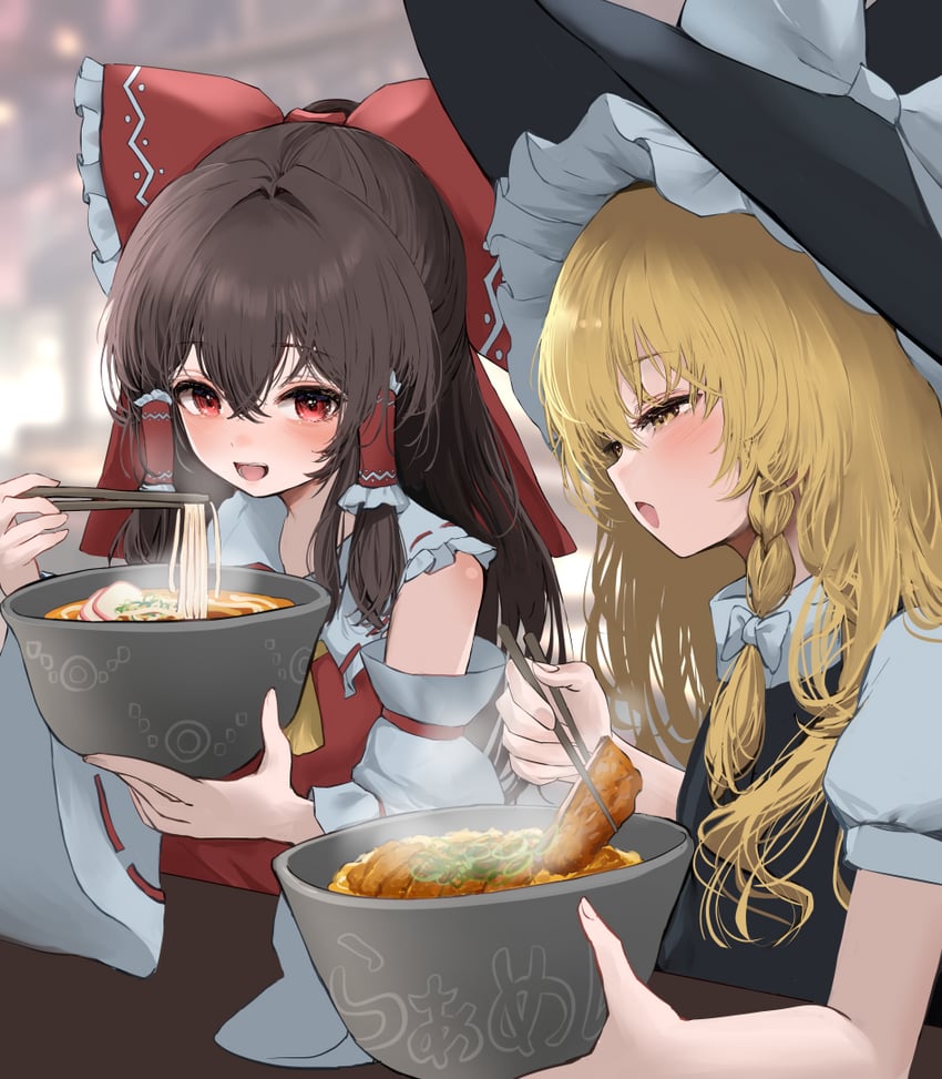 hakurei reimu and kirisame marisa (touhou) drawn by mikan_(manmarumikan)