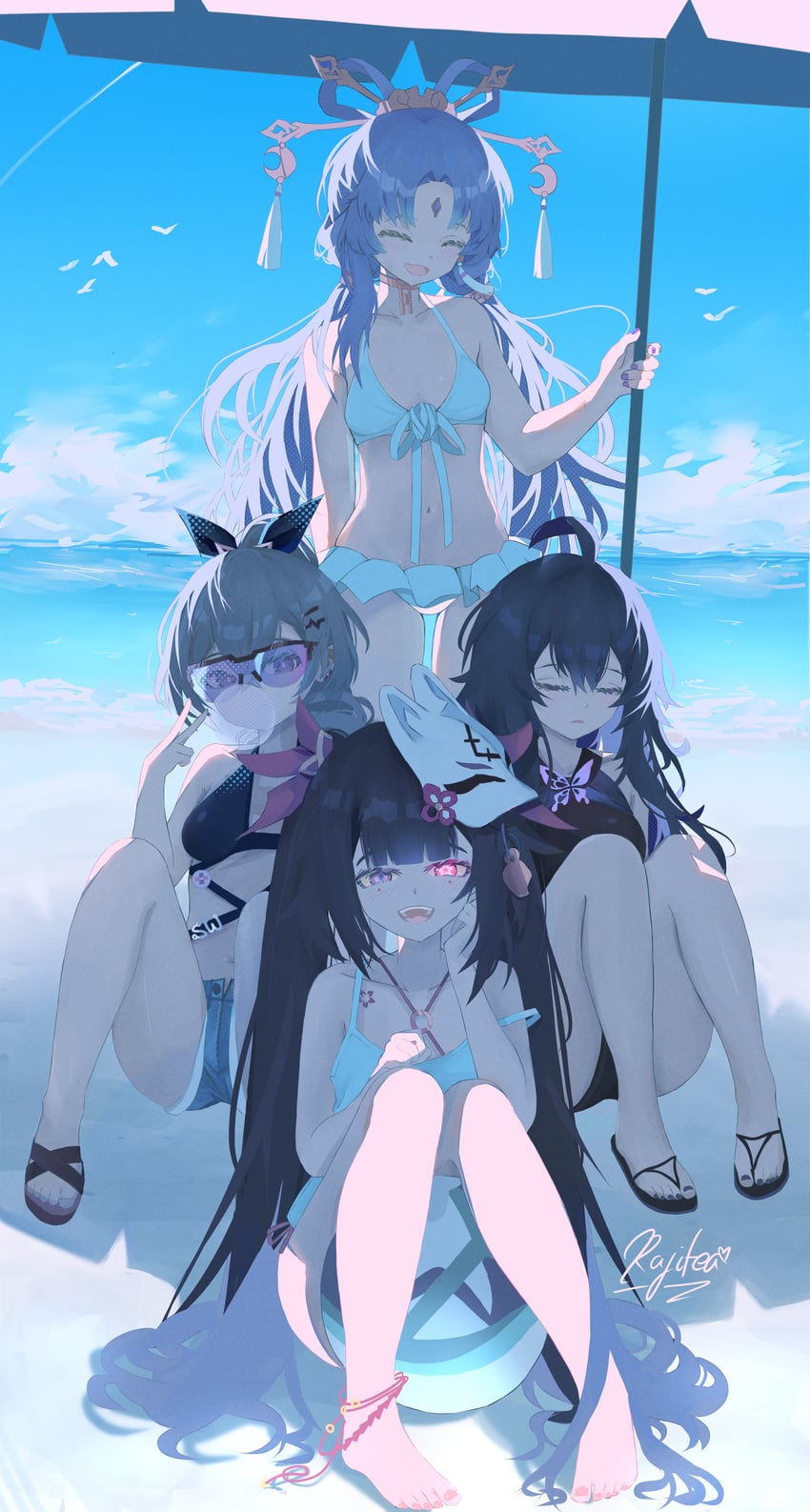 sparkle, silver wolf, fu xuan, and seele (honkai and 1 more) drawn by rafi_(rafitea)