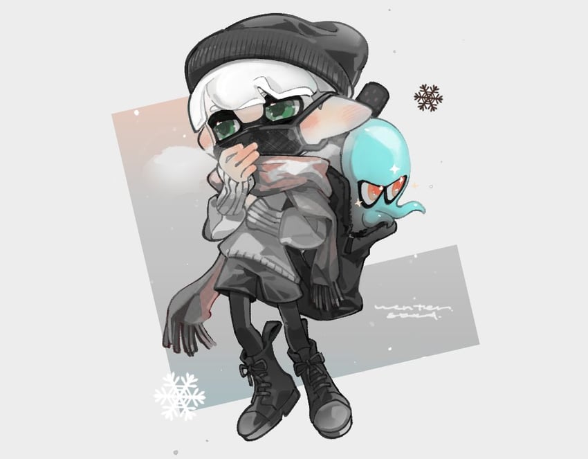 inkling player character and inkling boy (splatoon) drawn by spl8ya