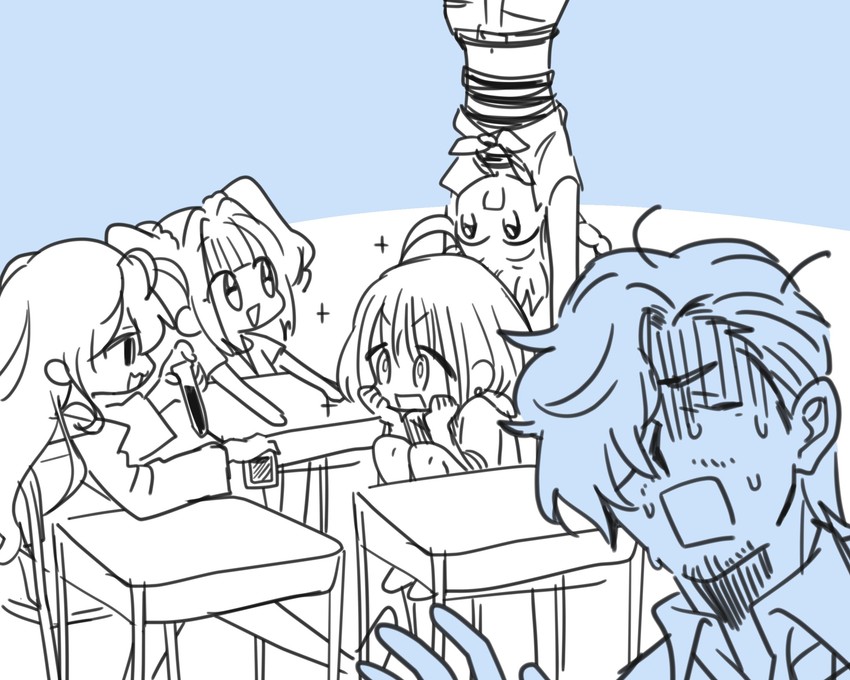 takatsuki yayoi, ichinose shiki, serizawa asahi, kousaka umi, and yamashita jiro (idolmaster and 4 more) drawn by hansode_(pumpton)