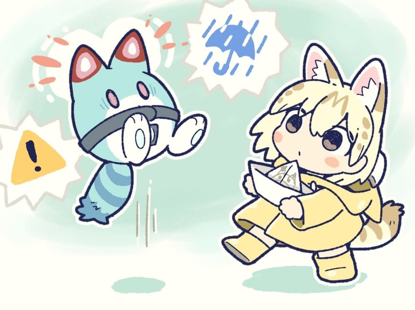 lucky beast and white serval (kemono friends) drawn by kuro_shiro_(kuro96siro46)