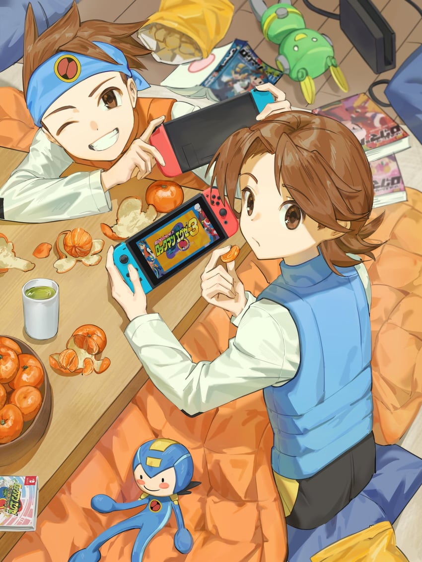 megaman.exe, lan hikari, mr. prog, and hub hikari (mega man and 2 more) drawn by jinsu_exe