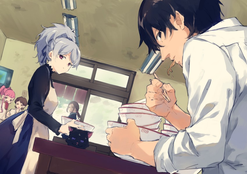 yin, hei, mao, kirihara misaki, kayanuma kiko, and 1 more (darker than black) drawn by tamaki_iori