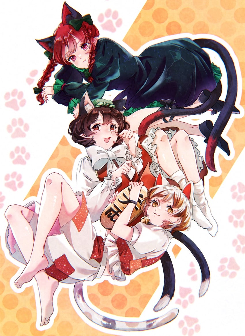 kaenbyou rin, chen, and goutokuji mike (touhou) drawn by mokoiscat