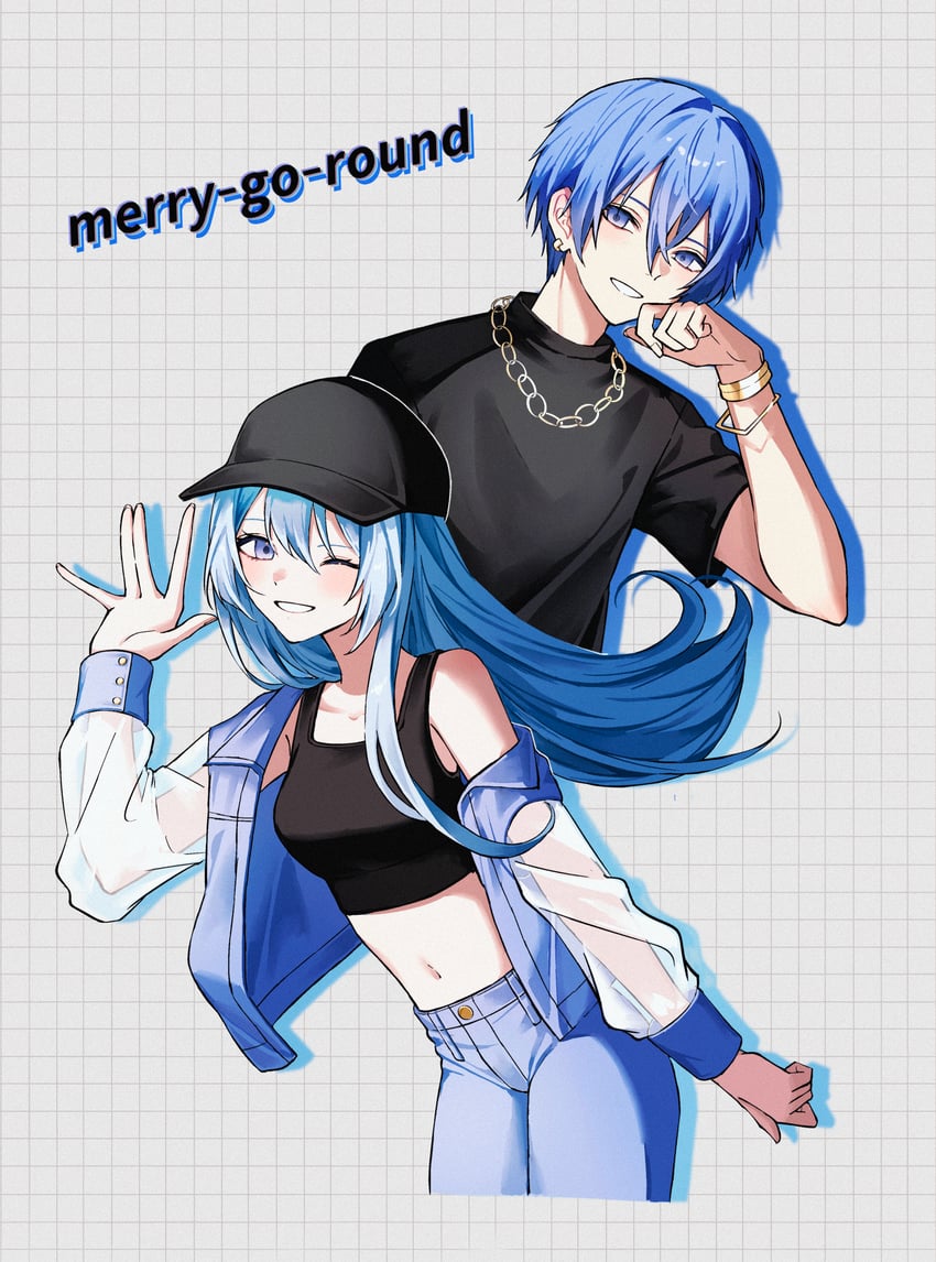 hatsune miku and kaito (vocaloid and 1 more) drawn by shirohanamame_(shiroha_nmm)