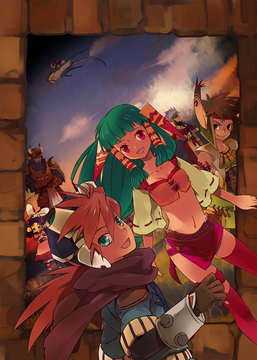 feena, justin, sue, puui, liete, and 4 more (grandia and 1 more) drawn by komagarita
