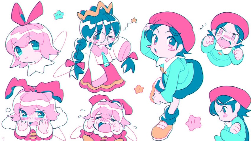 adeleine, ribbon, and ripple star queen (kirby and 1 more) drawn by porta3948_5