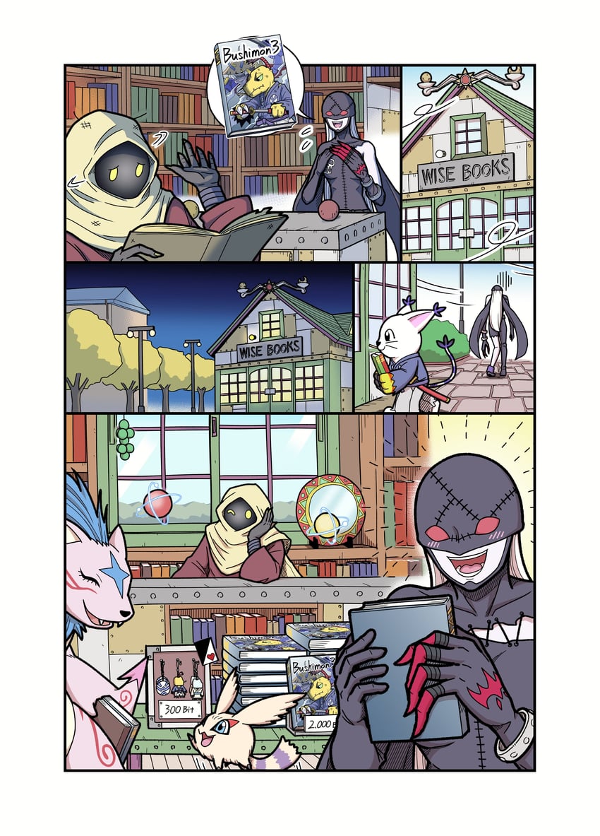 tailmon, ladydevimon, wisemon, bushiagumon, kyaromon, and 1 more (digimon) drawn by narome_and_levy