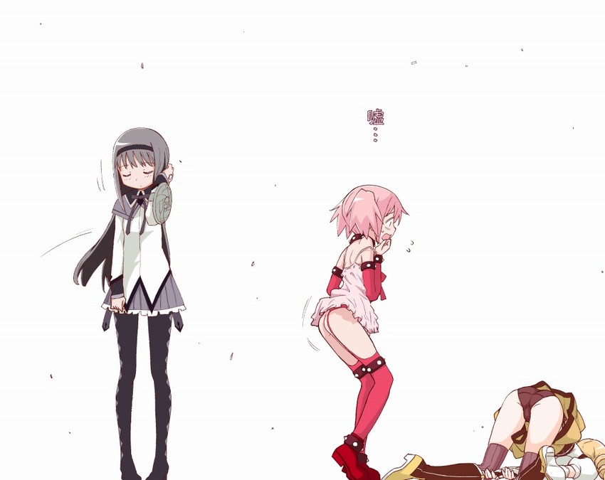 akemi homura, kaname madoka, and tomoe mami (mahou shoujo madoka magica) drawn by teri_terio