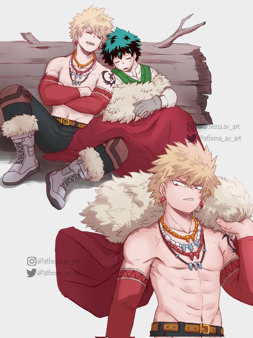 midoriya izuku and bakugou katsuki (boku no hero academia) drawn by athena_av