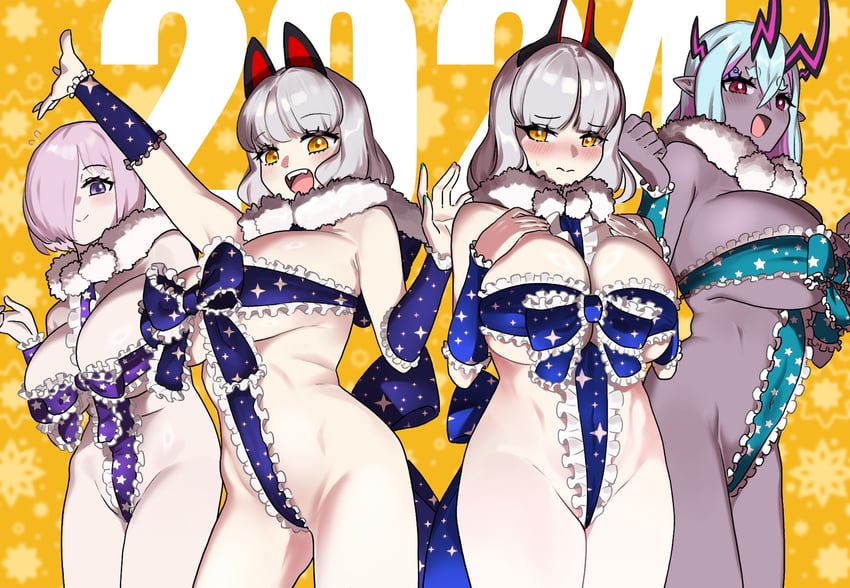 mash kyrielight, carmilla, ibuki douji, and carmilla alter (fate and 1 more) drawn by monkey_jon