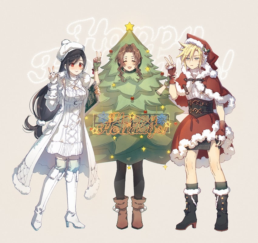 tifa lockhart, cloud strife, and aerith gainsborough (final fantasy and 2 more) drawn by kieta