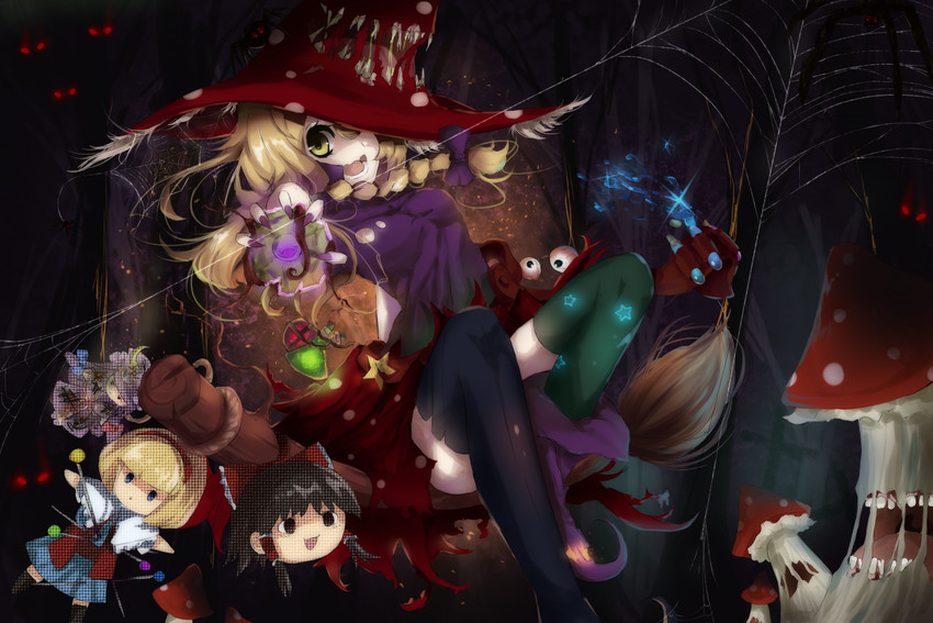 hakurei reimu, kirisame marisa, alice margatroid, and patchouli knowledge (touhou) drawn by blizzomos