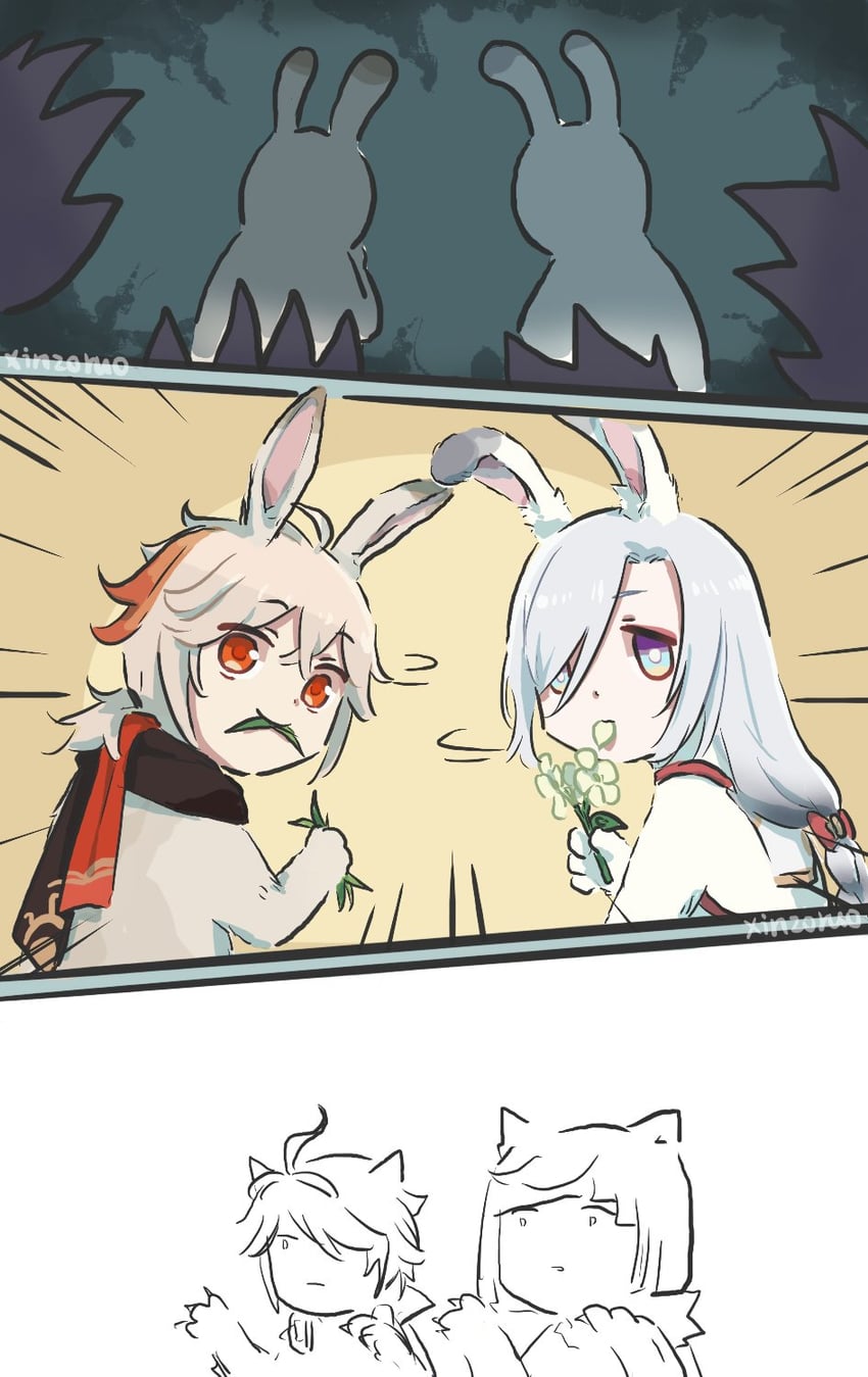 shenhe, yelan, kaedehara kazuha, and alhaitham (genshin impact) drawn by xinzoruo