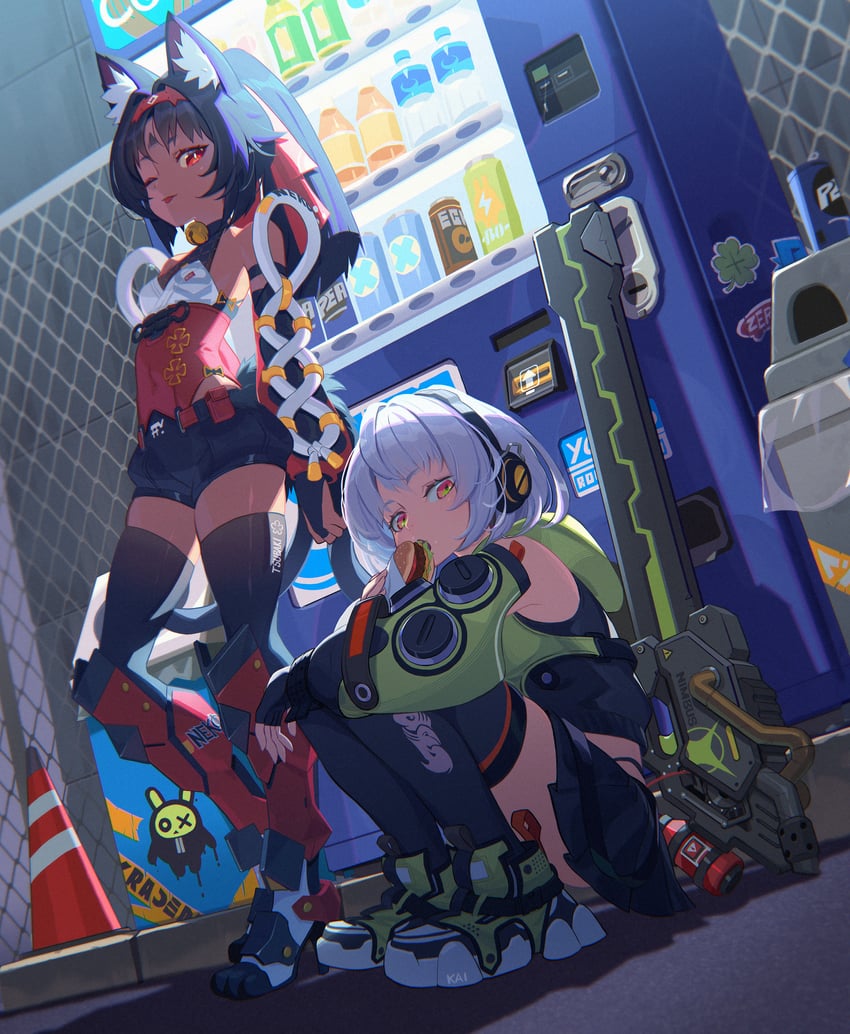 anby demara and nekomiya mana (zenless zone zero) drawn by wangjiekai