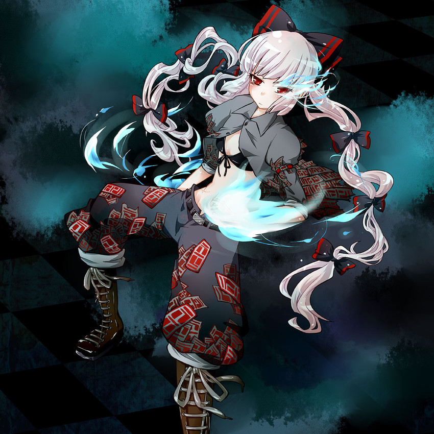 fujiwara no mokou and black rock shooter (touhou and 1 more) drawn by kikuichi_monji