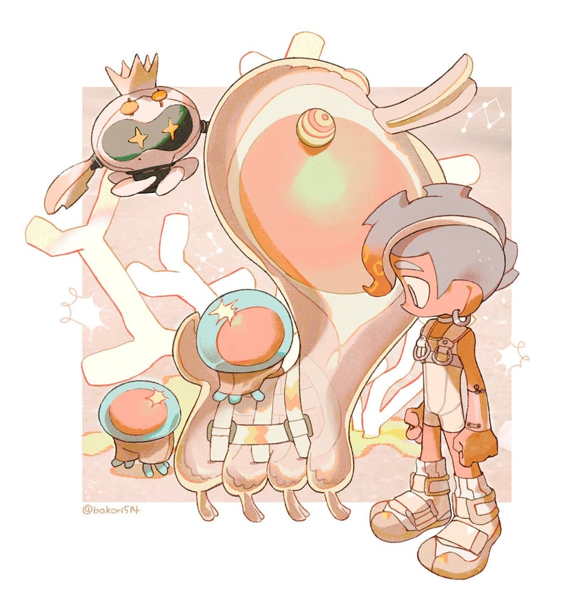 octoling player character, pearl, octoling boy, agent 8, and pearl drone (splatoon and 2 more) drawn by bakori514_(h_akka)