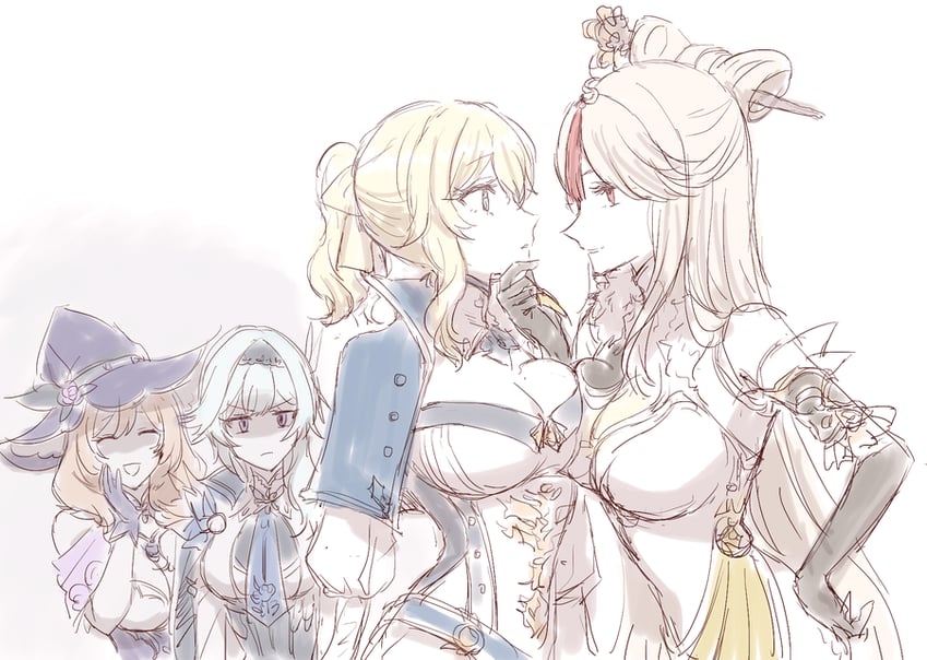eula, jean, ningguang, and lisa (genshin impact) drawn by sbs