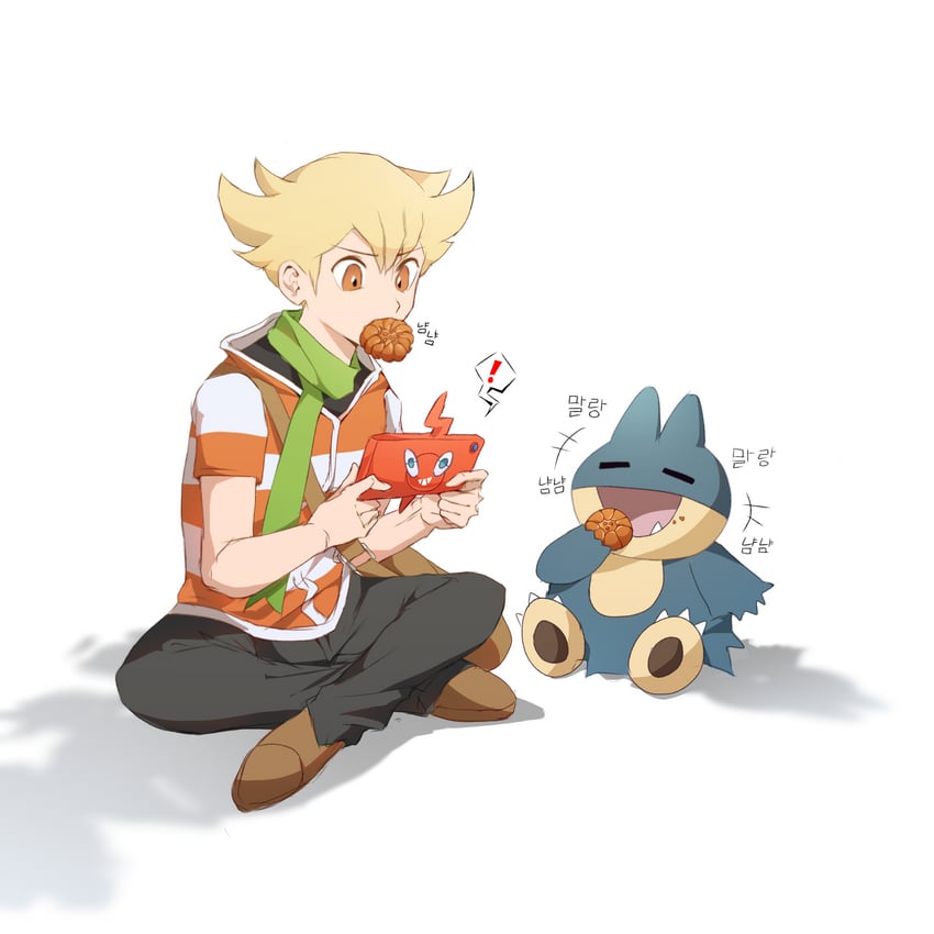 rotom, rotom phone, barry, and munchlax (pokemon and 1 more) drawn by sioma709iie